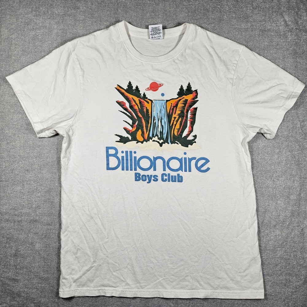Billionaire Boys Club Mens White Waterfall Spring Water‎ Graphic T-Shirt Size L